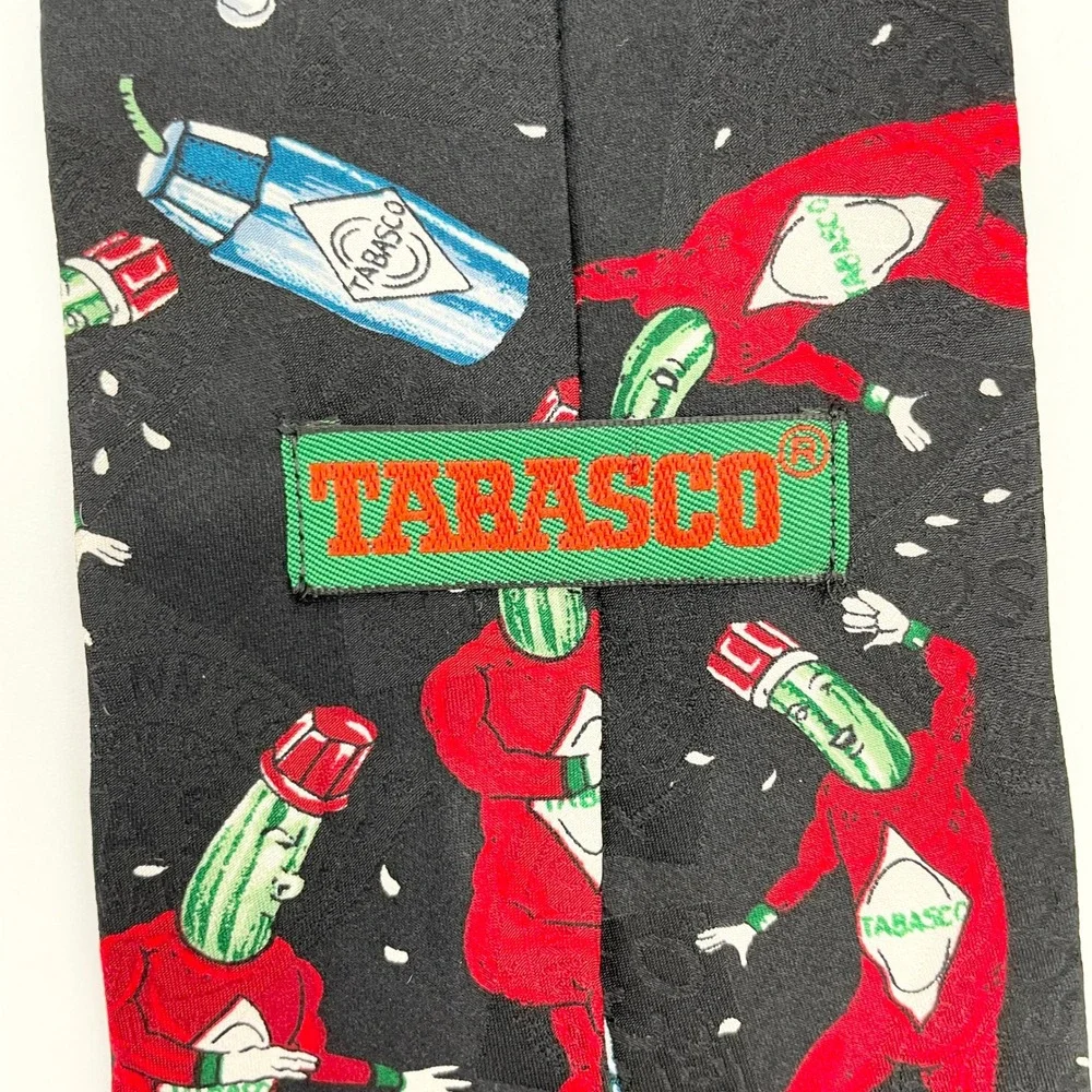 Tabasco Mens Silk Tie‎ Novelty Dancing Peppers Hot Sauce Foodie Quirky Humor 90s